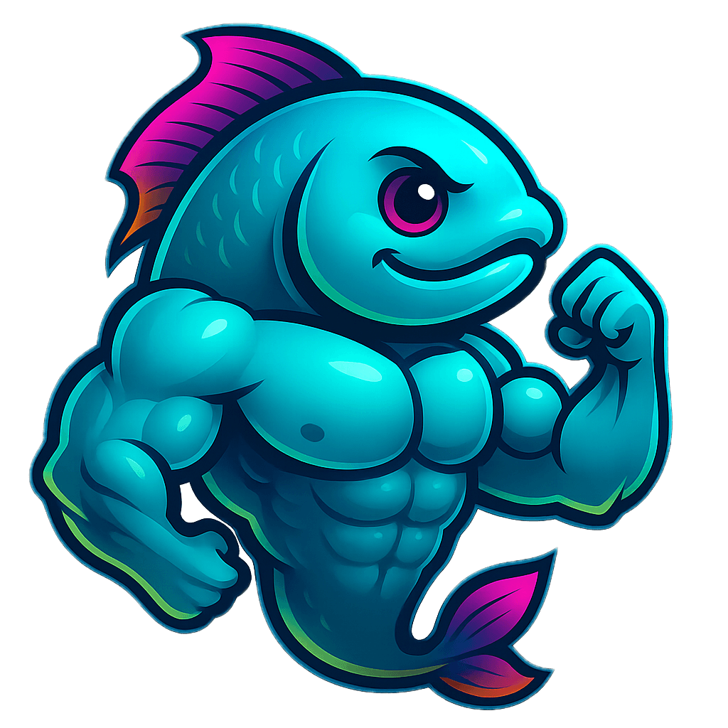 Guppy mascot flexing